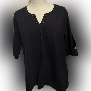 Kiara Black Beaded V-Neck Tunic